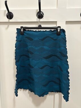 Wave-Textured Teal Midi Skirt - Women